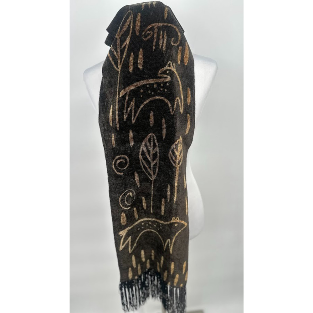 Maude Andrade Handwoven Elegance Artisian Tribal Folk Fringe Chenille Scarf 74"L